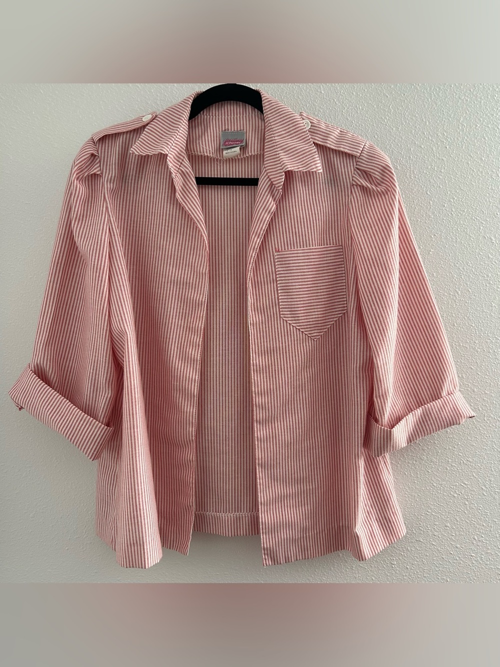 Vintage jcpenney Pink and White Striped Button-Front Shirt Jacket
